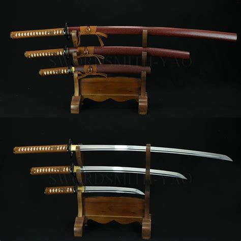 Full Tang Samurai Japanese Sword Set Katana Wakizashi Tanto 1060 High ...