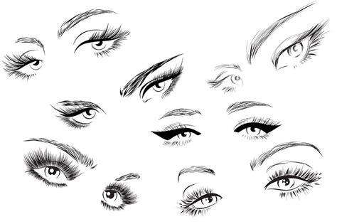 Woman eyes and lashes set 20 vectors | Eye illustration, Female eyes ...