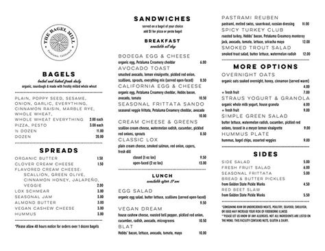 MENU | Petaluma, CA | The Bagel Mill