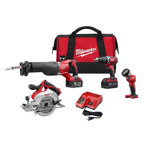 Milwaukee M18 18-Volt Lithium-Ion Cordless Combo Tool Kit (4-Tool) with (2) 3.0 Ah Batteries, (1 ...