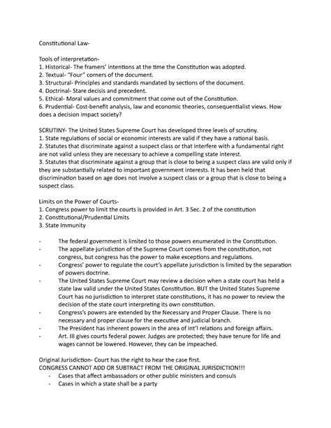 Constitutional Law - outline for class - Constitutional Law- Tools of ...