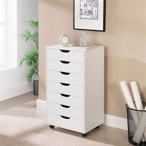 HOMESTOCK White, 7-Drawer Office Storage File Cabinet on Wheels, Mobile ...