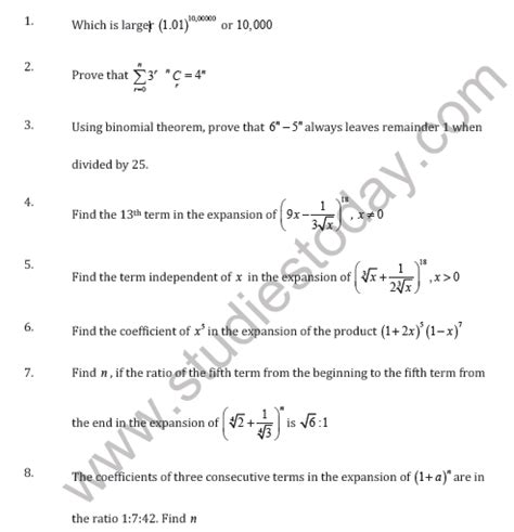 Binomial Theorem Worksheet With Solutions