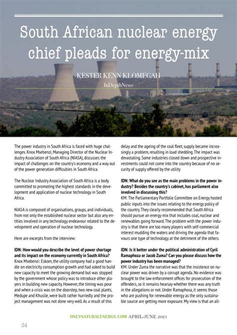 South African Nuclear energy chief pleads for energy-mix – ONE Only Natural Energy