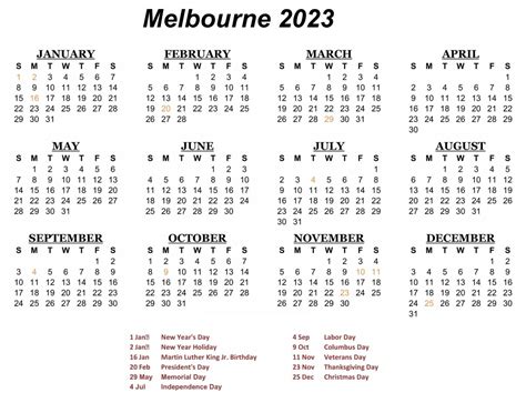 Melbourne 2023 Holidays Calendar | Your Printable Calendar