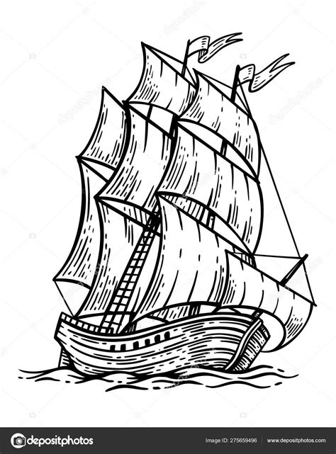 Sketch of sailing old ship — Stock Vector © bioraven #275659496