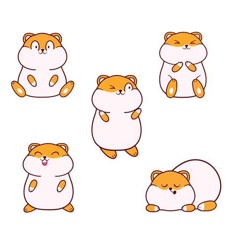 Adorable hamster set. cute cartoon hamster sleeping. sit. animal vector ...