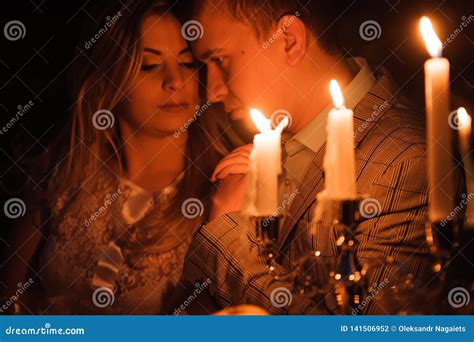 Romantic Dinner of a Young Couple by Candlelight in the Mountains. Stock Photo - Image of ...