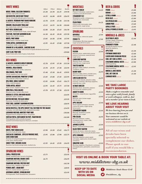 Drinks Menu - Middletons Steakhouse & Grill