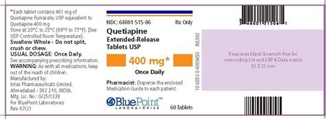 Quetiapine Fumarate XR Tablets - FDA prescribing information, side ...