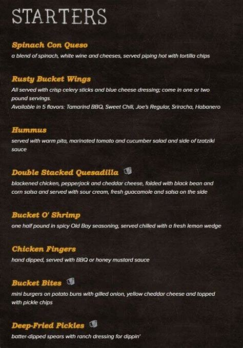 Menu at Rusty Bucket Restaurant and Tavern, Charlotte