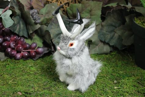 Gray Grey Jackalope Rabbit with Horns Easter Bunny by Kadaland