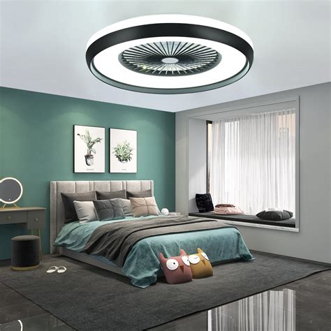 HUMHOLD Bladeless Ceiling Fan with Light 24", Modern Low Profile ...