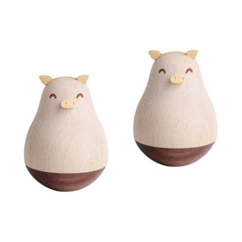 2 Count Bamboo Child Tumbler Wooden Wobbling Animals Wobble | eBay