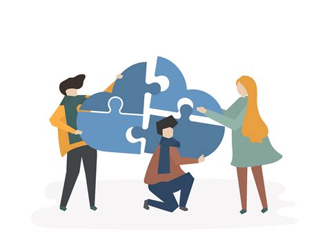 Illustration of teamwork with people connecting pieces of a cloud - Download Free Vectors ...