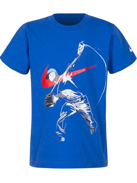 Nike Boys Blue & Red Baseball blur Swoosh Athletic Tee Shirt T-Shirt ...