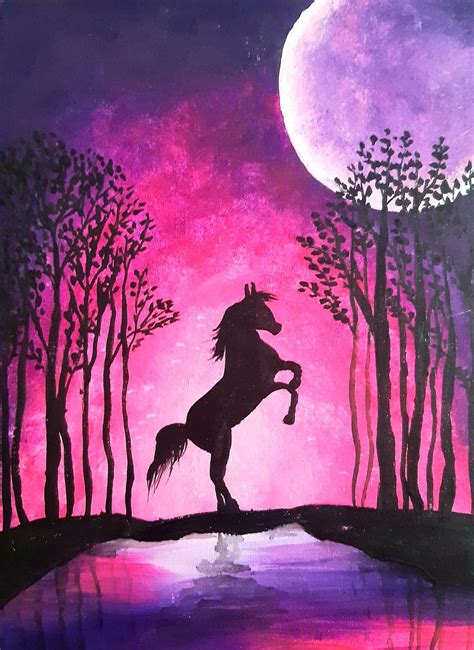 Easy painting ideas acrylic painting for beginners horse painting moonlight night painting – Artofit