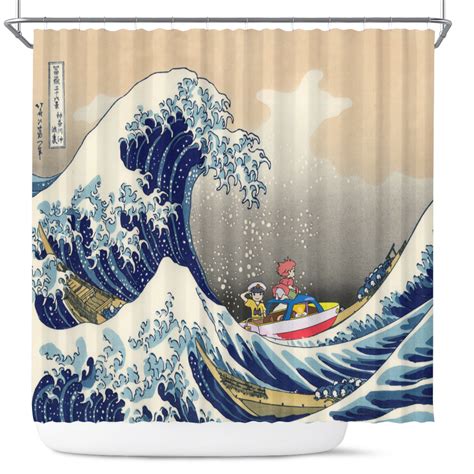 Ponyo On The Cliff By The Sea The Great Wave Ghibli Japan Shower Curtain - 47choco