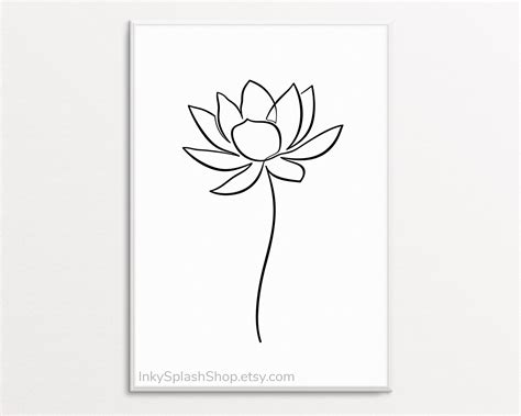 Lotus Flower Line Drawing Delicate Printable Wall Art Black White ...