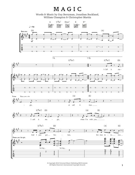 Coldplay "Magic" Sheet Music Notes | Download Printable PDF Score 175553