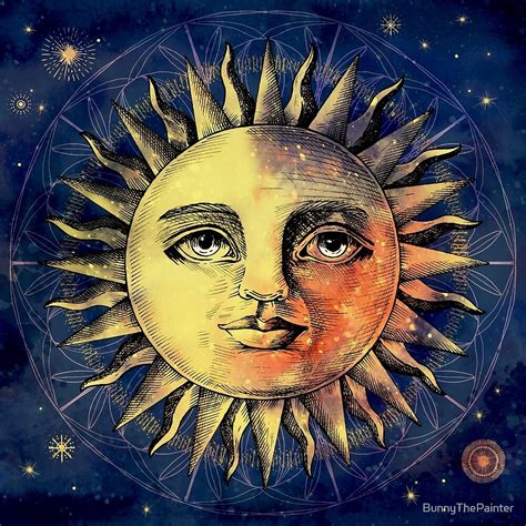 "Celestial Antique Sun And Sky Watercolor Batik" by BunnyThePainter | Redbubble