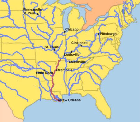 Lower Mississippi River Map - Pacific Centered World Map