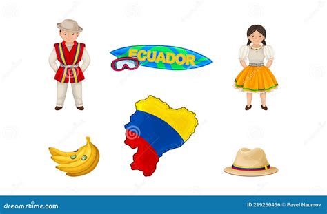 Ecuador Attributes with Banana Bunch and People Wearing National ...