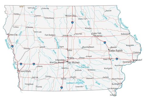 Iowa Lakes and Rivers Map - GIS Geography