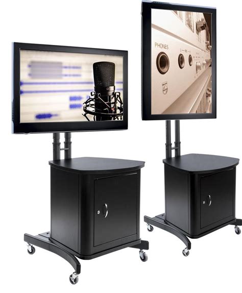 TV Stand w/ Locking Cabinet Fits Monitors 32”-65”, Collapsible w/ Carry Case – Black | Tv stand ...