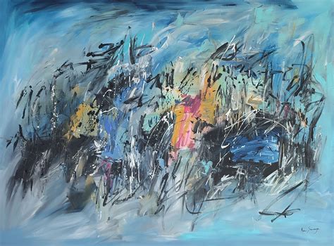 Une peinture abstraite bleu de grand format : tableau xxl contemporain ...