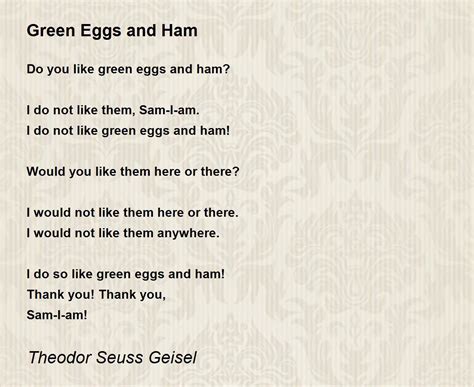 Green Eggs And Ham Poem Printable