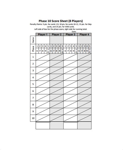 Printable Phase 10 Score Sheet - Printable Word Searches