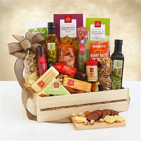 Wooden Cheese and Meat Gift Basket at Gift Baskets ETC