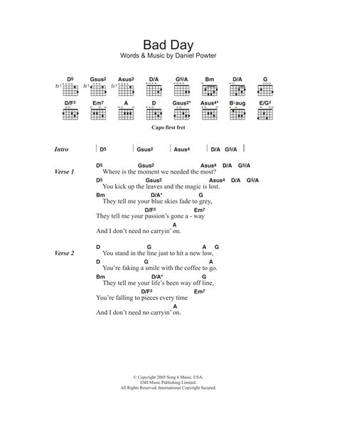 Bad Day by Daniel Powter - Guitar Chords/Lyrics - Guitar Instructor