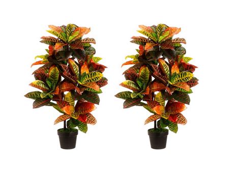 Two 3 foot Outdoor Artificial Croton Palm Trees UV Rated Potted Plants | Artifical plants ...