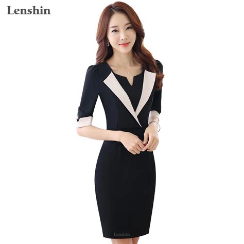 Lenshin Office Dress Career Dress Women Pencil Dress Black Half Sleeve ...