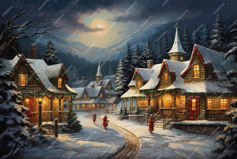 Premium AI Image | christmas village in a snowy scene in the style of ...