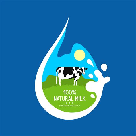 Milk drops grass cow vector frame for fresh milk product logo design. 100 percent natural milk ...