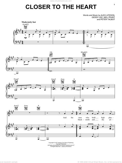 Closer To The Heart sheet music for voice, piano or guitar (PDF)