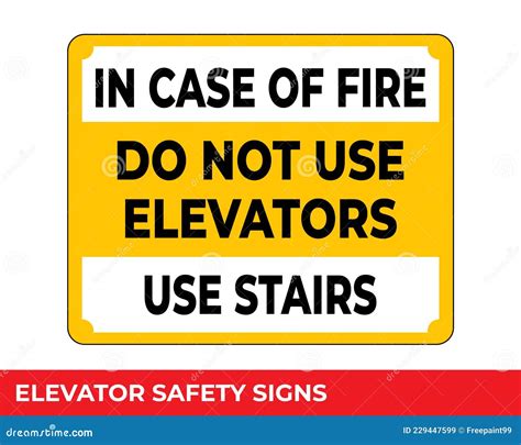 In Case of Fire Use Stairs Do Not Use Elevators Sign with Warning ...