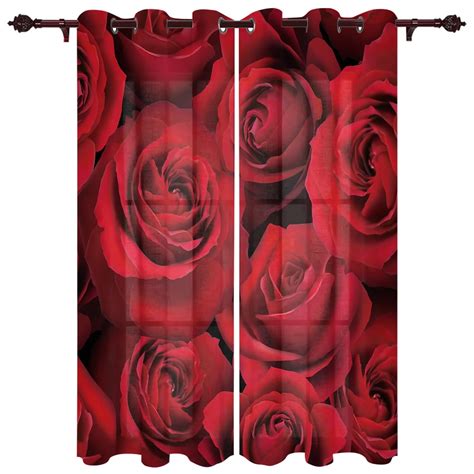Red Rose Window Curtain for Living Room Bedroom Drapes Home Decor Kitchen Blinds Curtains ...