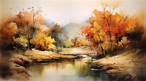 An Autumn Landscape Painting By A Watercolor Artist Background, Landscape Picture Art, Landscape ...