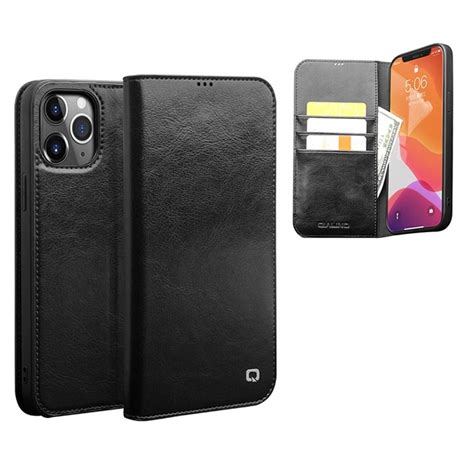 Qialino Classic iPhone 12 Pro Max Wallet Leather Case - Black