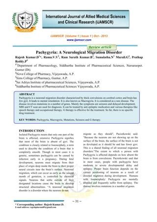 Pachygyria a neurological migration disorder | PDF