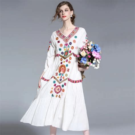 2017 brand ladies fashion high end loose in the long section of cotton Bohemian dresses-in ...