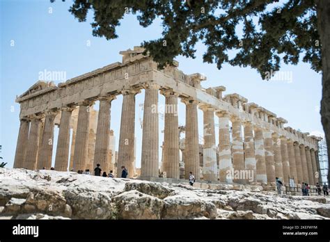 Parthenon temple, old Greek ruins at sunny day in Acropolis of Athens ...