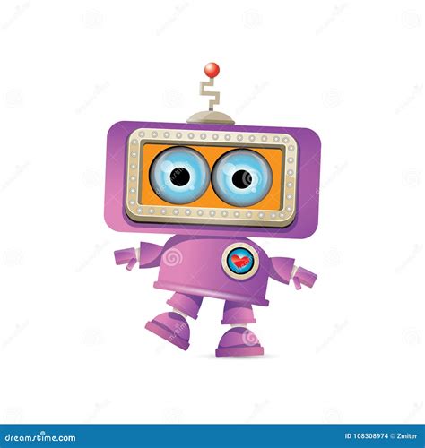 Vector Funny Cartoon Purple Friendly Robot Character Isolated on White ...