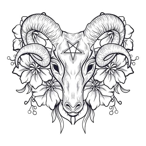 Premium Vector | Tattoo and t shirt design black and white hand drawn goat head engraving ornament