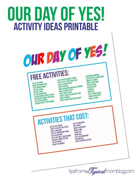 How to Have a "Day of Yes" with Your Kids + Free Printable Kids Activity List - Tips from a ...