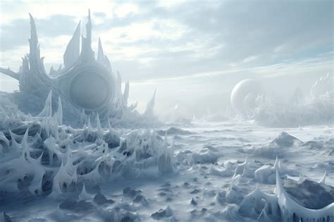 Premium AI Image | Arctic landscape populated by fantastical ice creatures